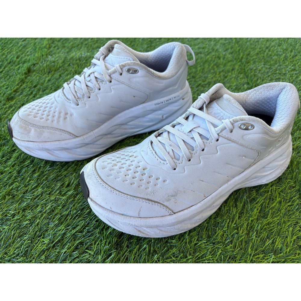 Hoka One One Bondi SR White Leather Slip Resistant Walking Work Shoes Womens 8.5